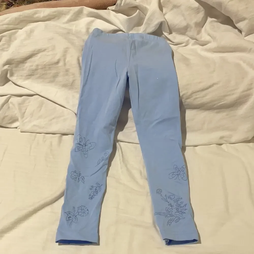 Ralph Lauren 5 light blue cotton spandex floral ankle embroidered legging euc